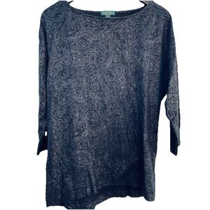 Ralph Lauren LRL Women's Paisley Shirt Blouse Size L Black 3/4‎ Sleeve Knit